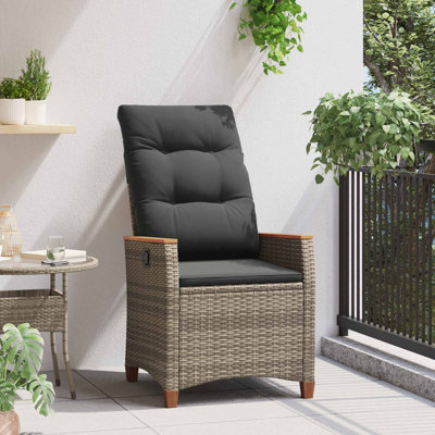  Chaise de jardin inclinable en poly rotin gris et gris foncé