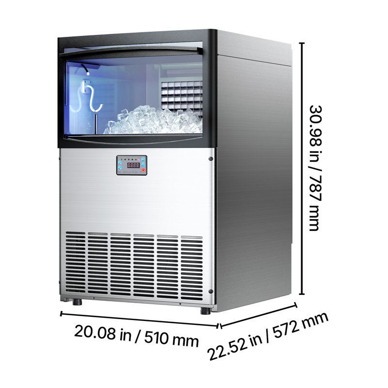 Machine à glaçons commerciale, 200 lb / 24 h avec capacité de rangement de 50 lb, encastrée / autoportante / sous le comptoir, machine à glaçons en acier inoxydable avec affichage DEL et autonettoyante, pour bar maison