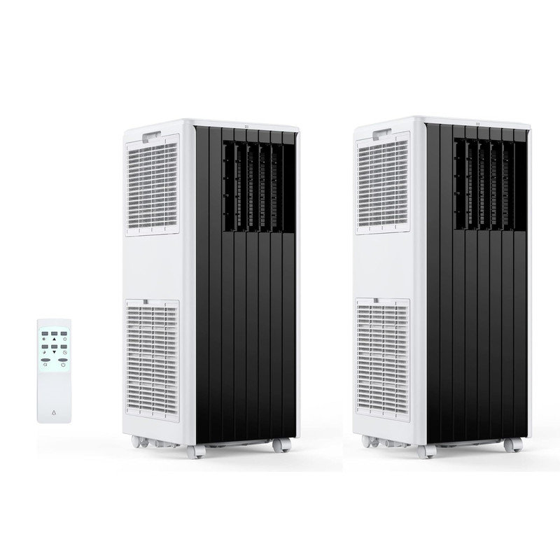 Ensemble de 2 climatiseurs portatifs 8 000 BTU - 4 en 1, climatiseur silencieux pour les petites pièces jusqu'à 350 pieds carrés Pieds inclus, ensemble de fenêtre et télécommande