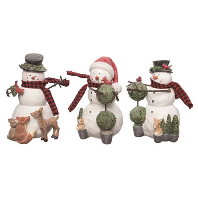  Christmas Winter Playful Snowman Polyresin Tabletop Figurines Decorations Set of 3, 6.0H inches