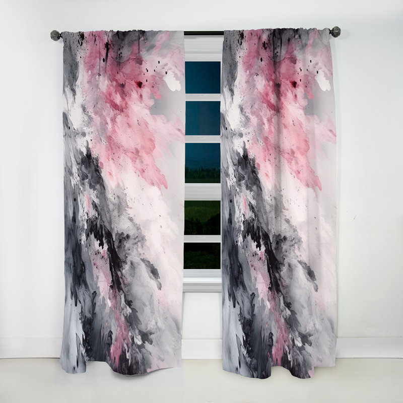 Evolving In Pink Grey Gray Ink I - Rideau moderne - Velours obscurcissant - 1 panneau, L 52 po x L 90 po