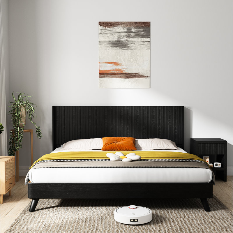 80.2" Wide King Bed Wood Headboard - Modern Aesthetic Touch, Wall Mounted Fluted Panel Wingback Concept, Black Oak Shading, Elegant Real Likeness, Contemporary 3D Carving Art, Comfortable And Stylish