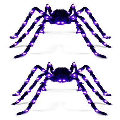 2Pcs 6.6Ft Halloween Decoration Light-Up Spider - 36 LEDs Giant Halloween Spider Decoration with Remote Control Red Lighted Eyes for Yard Party House Décor Outdoor Indoor (Purple, 6.6 FT)