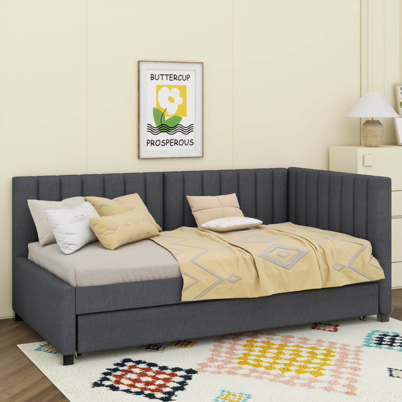 Upholstered Daybed With Hidden Sliding Sofa Bed Frame, Gray, Twin
