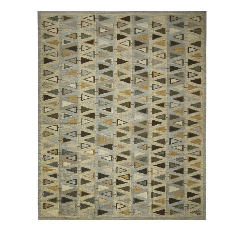Rug & Kilim’S Scandinavian Gray Brown And Blue Wool Rug, Rectangle 12' x 16'