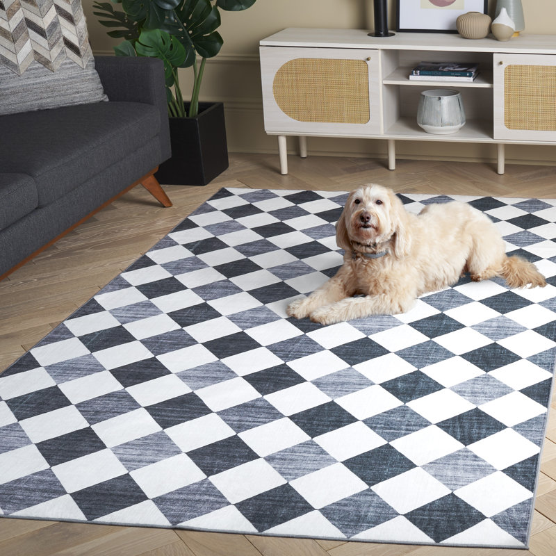 Tapis géométrique lavable à la machine Janitra Clara Performance, Rectangle de 5 pi x 8 pi