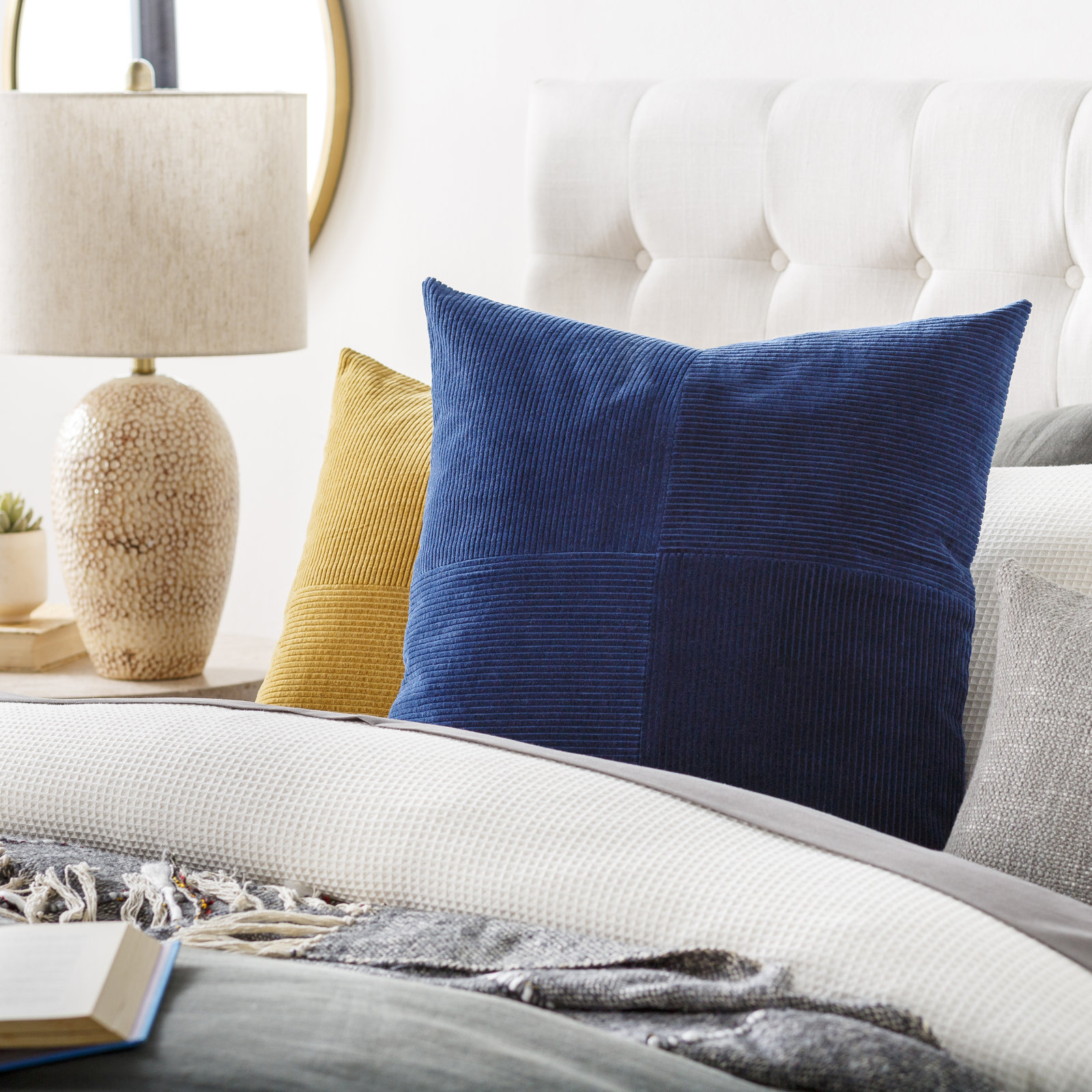 Selma Cotton Pillow Cover, 18" x 18", Navy
