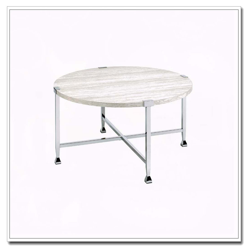 Table basse ronde en chêne blanc et chrome