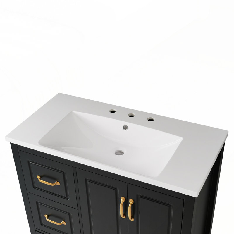 Meuble-lavabo autoportant avec lavabo en résine et beaucoup de rangement, Noir
