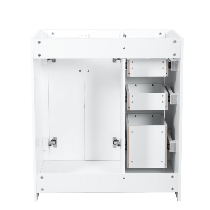 Ensemble de meuble-lavabo autoportant avec cadre en bois massif 30 po, 3 tiroirs et portes à fermeture douce, White, 30" W