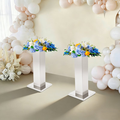 2-Piece Modern Simple Gold Silver Stainless Steel Column Wedding Flower Stand for Wedding Anniversary & Birthday Party Decor