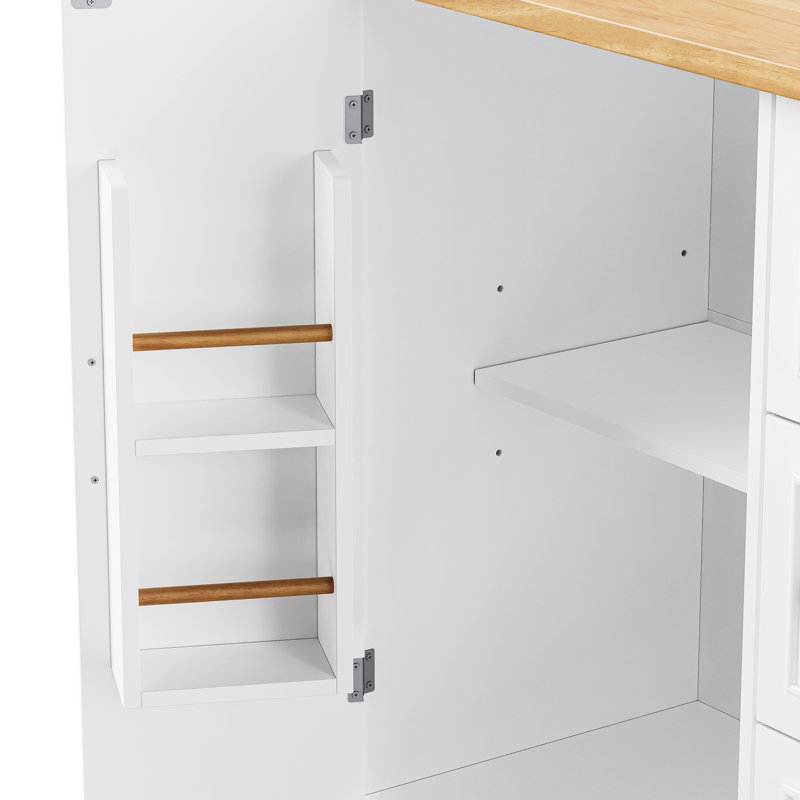 56" Kitchen Island With Rubber Wood Veneer, Adjustable Shelves - Stylish & Functional 4 Door Shelves, 6 Drawers, White, Texture Classic Style