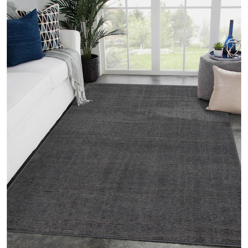 Modern Geometric Lines Area Rug, Charcoal, 8x10