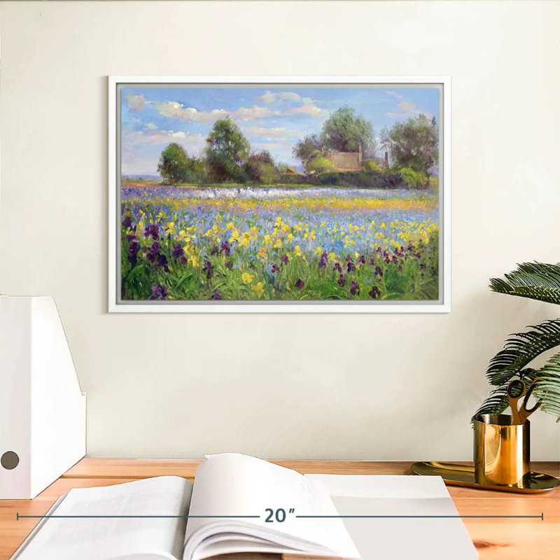 Ferme et champ d'iris, Cadre flottant blanc, 13 po x 9 po