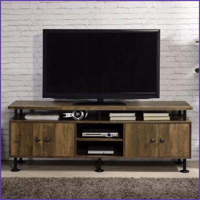 TV Furniture Rustic Oak &amp; Black Wood+Metal TV Stand with Storage | Industrial | Fits 60-Inch TV