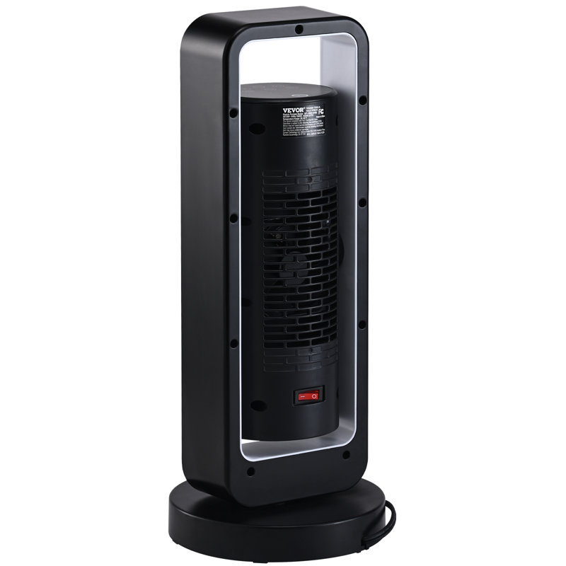 20-inch Black and Silver Ceramic Electric Heater with Thermostat