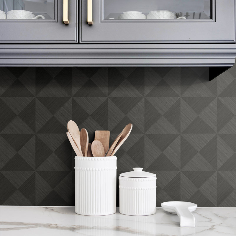 Geometric Vinyl Peel & Stick Wallpaper Roll, Charcoal
