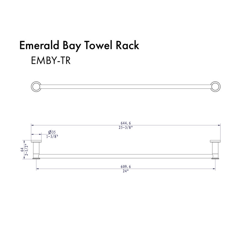25.4" Wall Mounted Towel Bar, Polished Gold