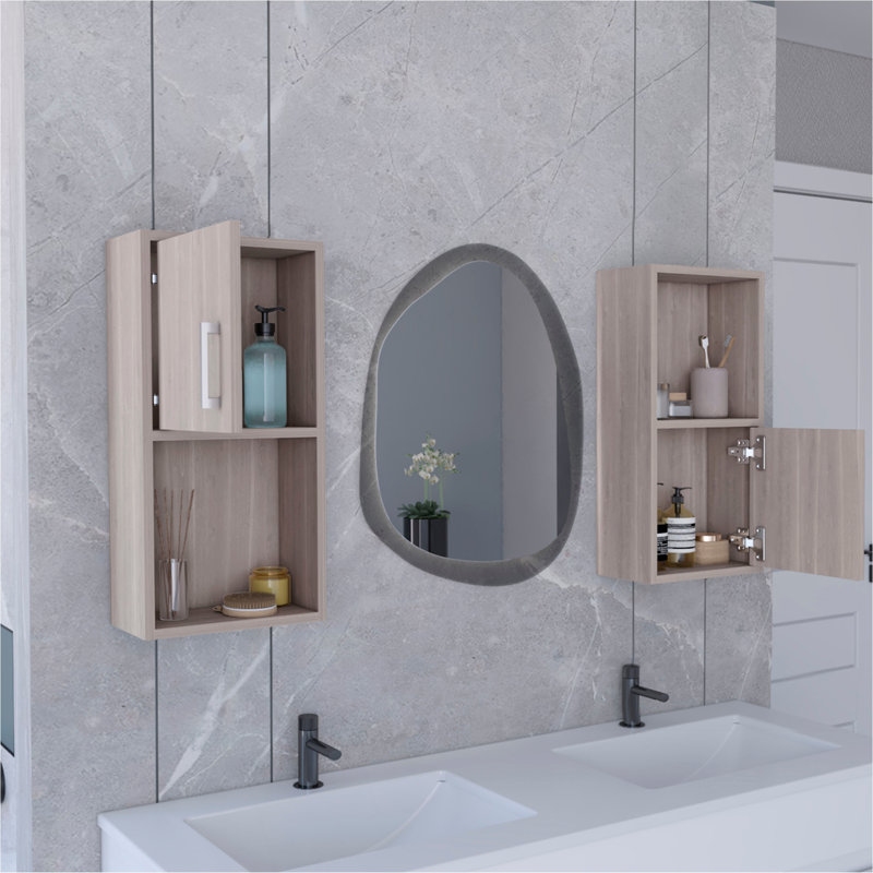 Armoire à pharmacie murale avec rangement ouvert et fermé 2 pièces Oba, Beige