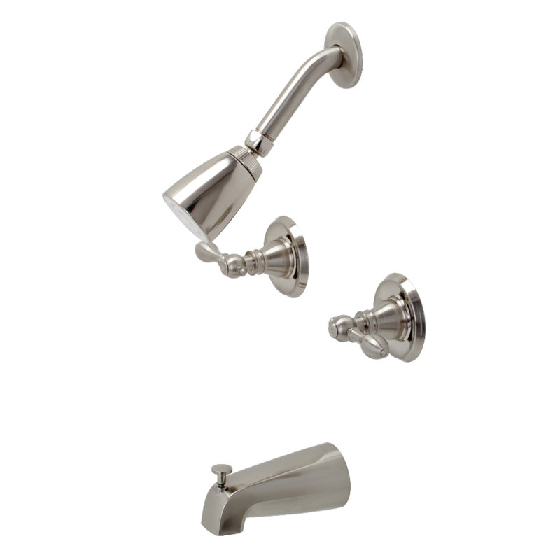Kingston Brass American Classic Double-Handle Tub and Shower Faucet, Brushed Nickel