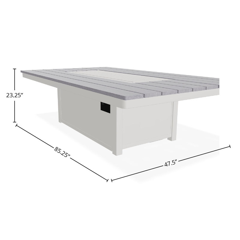 48" x 84" Rustic Fire Table with Propane Shelf, Snow/Cape Gray