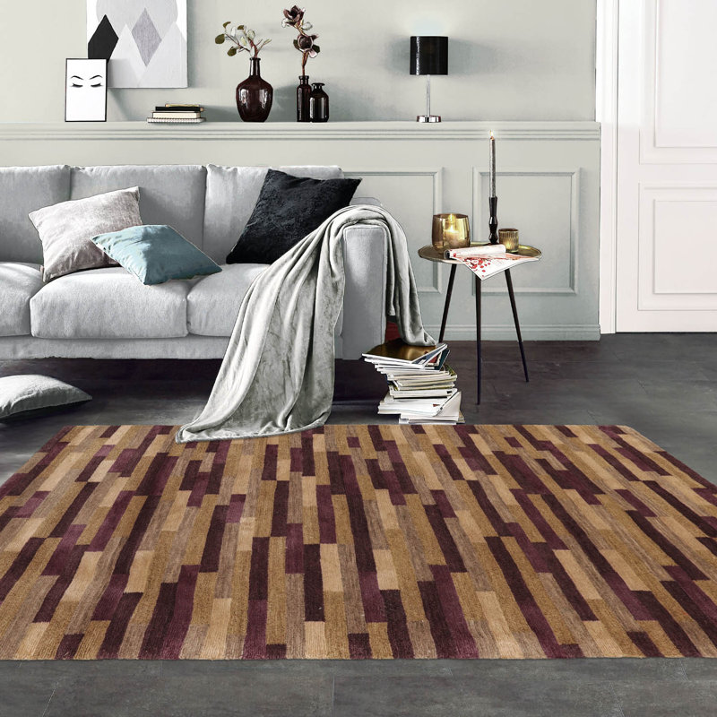 Tapis brun / gris en laine noué à la main 3 pi x 5 pi 2 po Sritan Absract