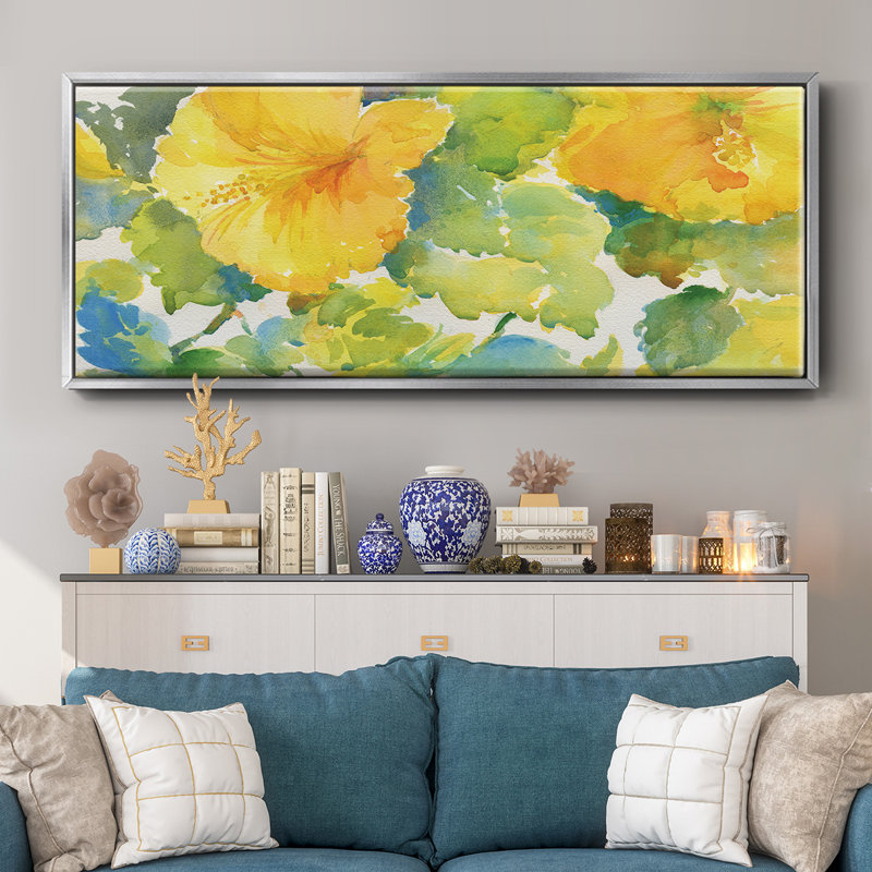 Citrus Hibiscus- Framed Canvas, 24" H x 60" W