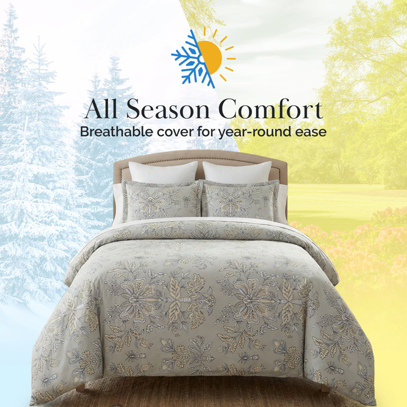 Vintage Garden Collection Vintage Garden Duvet Cover Set, Twin Duvet Cover + 1 Standard Sham, Sandy Gray