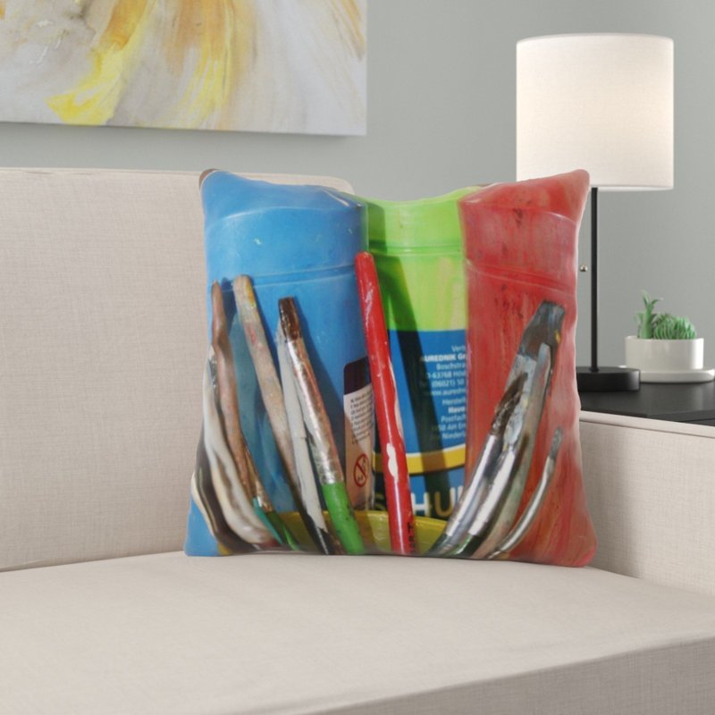 Housse et insert de coussin d'extérieur carré Pranay Paint, Microsuède, Intérieur