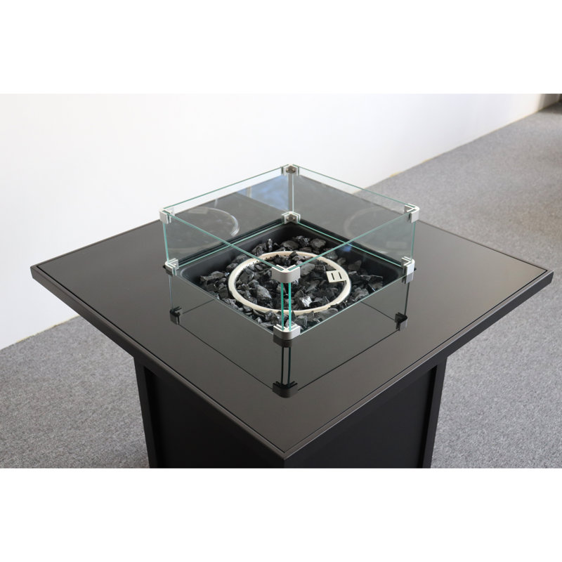 Modern Black Fire Pit With Glass - 40,000 Burning Rate Hidden Door For Outdoor Entertainment