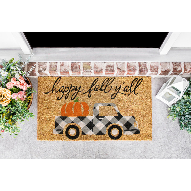Coir Door Mat Damonie Decor Printed Welcom Mat 18x28 Non-Slip Doormat - Happy Damonie Yall