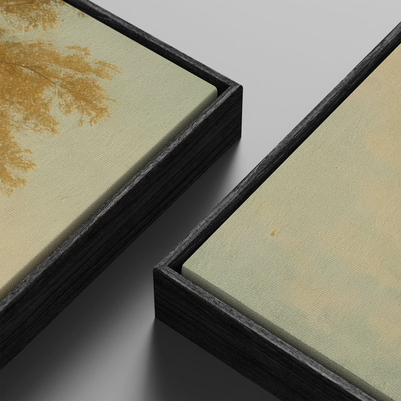 Paysage d'automne avec embarcation rustique à l'entrée - ensemble de 2 reproductions d'art encadrées sur toile 60 po x 30 po x 2 pièces