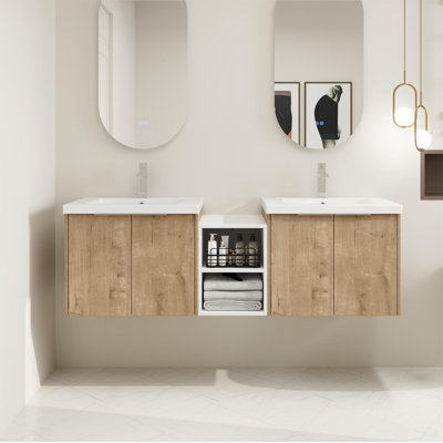Ensemble de meuble-lavabo double 60 po avec 2 plateaux en résine