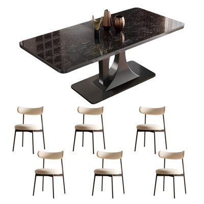 Rectangular rock plate dining table and chair set