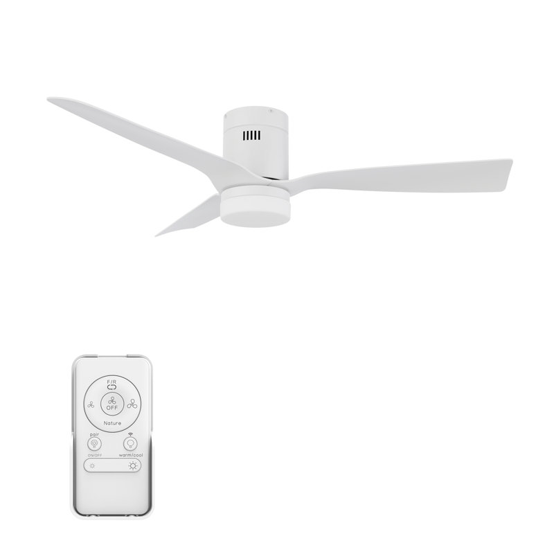 Ventilateur de plafond intelligent 52 pouces avec lumière DEL d'intérieur, Blanc avec pales blanches