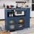 Rolling Kitchen Island with Extended Table, Kitchen Island with LED Light, Power Outlets and Storage-1316368942