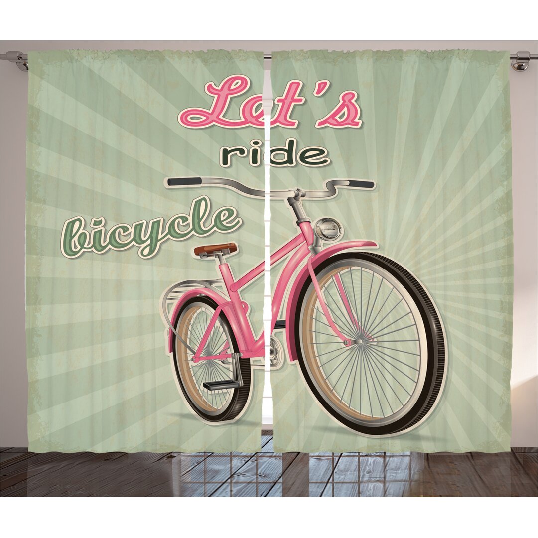 Rustikaler Vorhang, Retro Pop-Art-Bike, Jahrgang, Grün Rosa