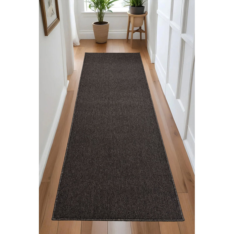 Custom Size Anti Slip Low Profile Plain Brown Runner Rug, Runner 2'2" x 20'