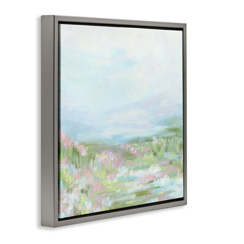 «Pastel Flower Field», art mural encadré sur toile flottante par June Erica Vess, H 18 po x l 18 po, Cadre flottant gris
