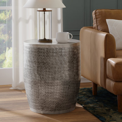 Odom 18"W Round Boho Metal Accent Table With Etched Pattern