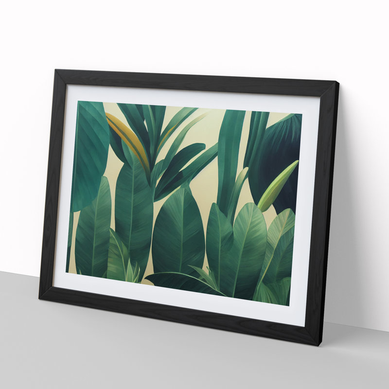 Harmonious Tropical Leaves - Single Picture Frame Print, 46cm H x 64cm W x 2cm D, Black