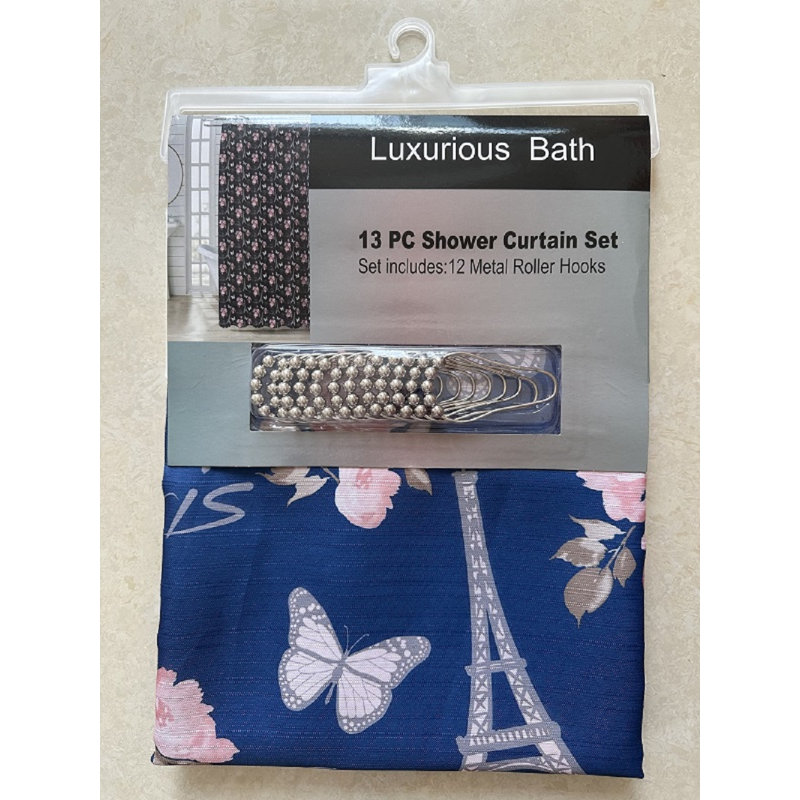 Ensemble de 13 rideaux de douche luxueux, Géométrique bleu 1