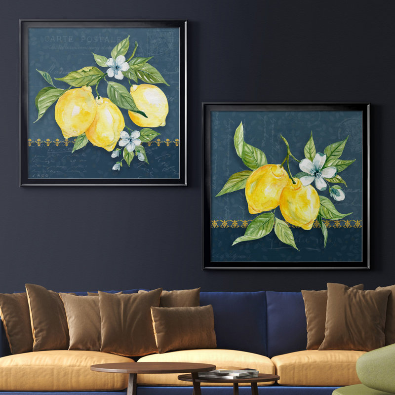 «Blue Lemon Squeeze I», ensemble de 2 impressions, Toile encadrée, H 22,5 po x l 45 po x P 1,5 po, Noir