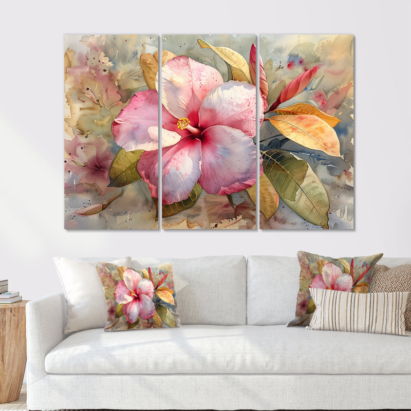 Soren - Plumeria Wall Art Print Set, Wrapped Canvas, 28" H x 36" W x 1" D