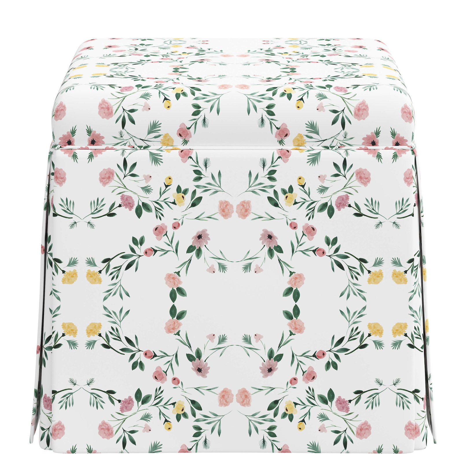 Jebb 20" Cotton Ottoman, Kaleidoscope Floral Blush