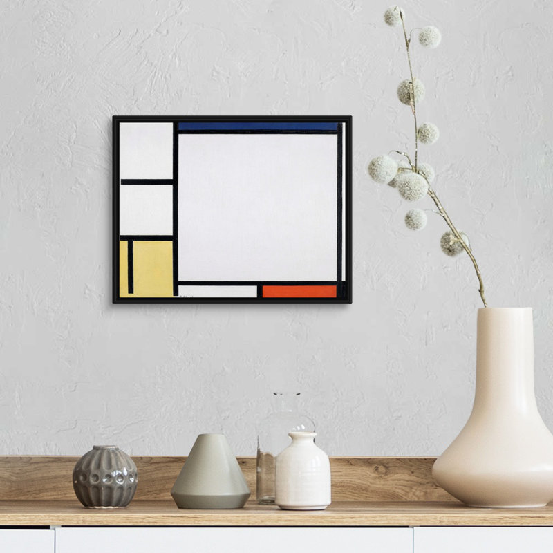 Composition avec bleu, rouge, jaune et noir de Piet Mondrian-reproduction d’art sur toile, H 13 po x l 16 po x P 1,75 po