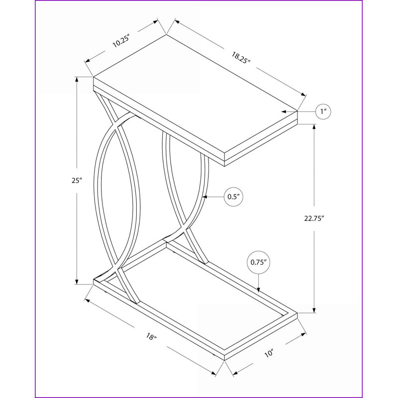Table basse en forme de C peu encombrante - Stratifié blanc brillant, métal chromé, se range sous les canapés