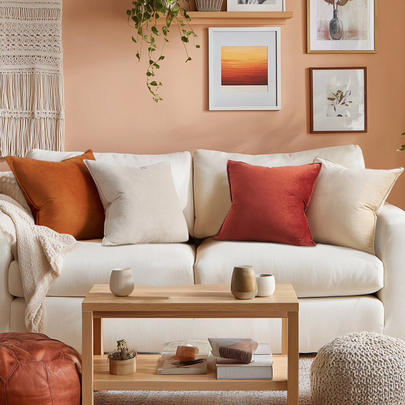 Ensemble de 4 coussins carrés en velours dégradé, Orange / blanc, H 18 po x l 18 po