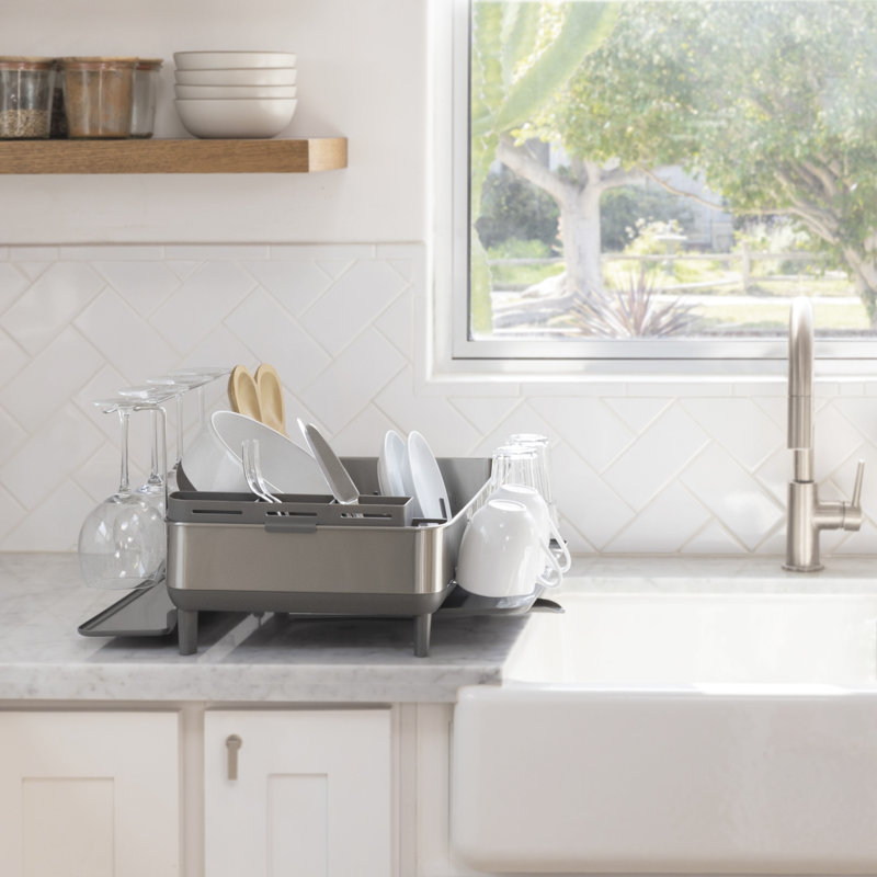 Simplehuman Kitchen Dish Drying Rack With Swivel Spout, Fingerprint-Proof Stainless Steel Frame
