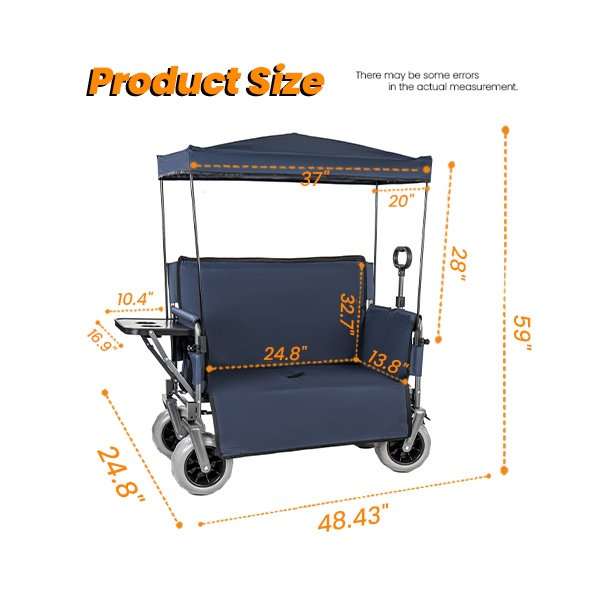 Wagon pliable 3-en-1 en acier avec banquette convertible, bleu